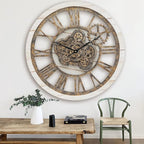 Wall Clock, 24 Inch Moving Gears Clock Large Wall Clock for Living Room Decor Rustic Vintage Industrial Steampunk Farmhouse Big Clock for Home Kitchen Bedroom Office