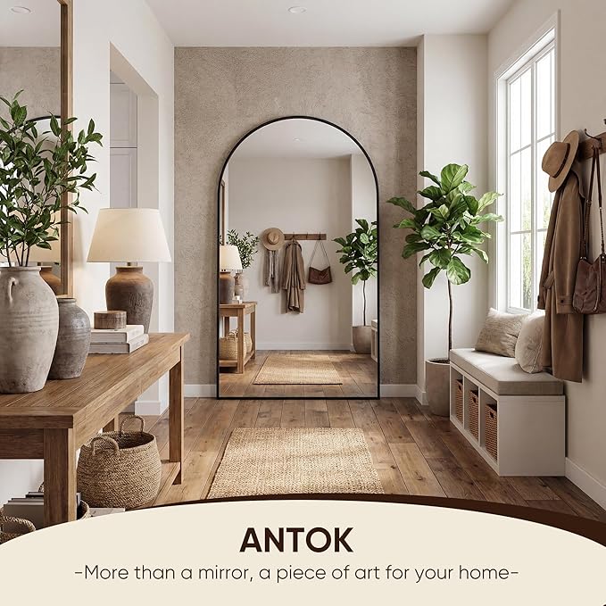 Antok Full Length Mirror, 81"x41" Floor Mirror, Arched Floor Standing Freestanding Arch Full Body Mirrors with Stand for Bedroom, Hanging Mounted for Living Room Cloakroom,Black