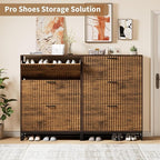 Nicetree Shoe Cabinet, Narrow Shoe Organizer with 3 Flip Drawers, Fluted Accent Shoe Rack Cabinet, Shoe Cabinet with 3-Tier Adjustable Shelves