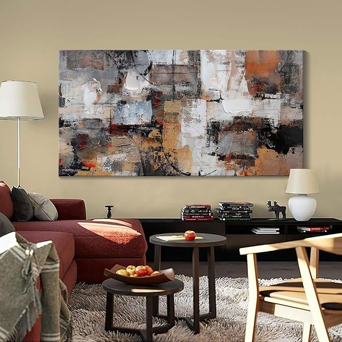 Pogusmavi Abstract Canvas Wall Art, Modern Minimalist Painting, Brown Room Decor, Framed Wall Art for Living Room, Bedroom, Office, 20x40IN