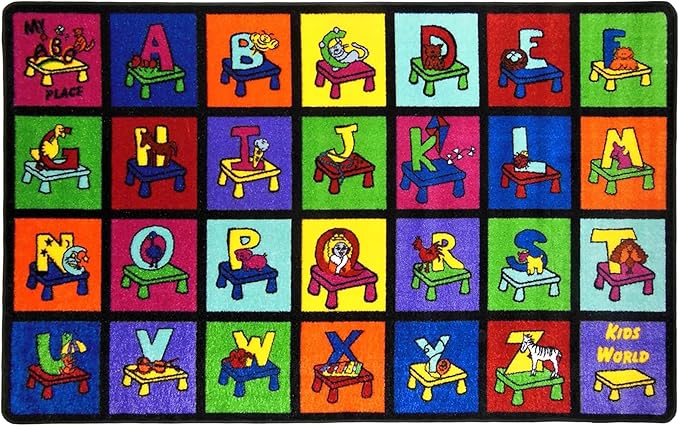 SAFECASTLE Kids Carpet My ABC Place Alphabet Rug 5'4" x 7'8"– Educational ABC Learning Area Rug – Colorful Classroom Rug for Kids, Toddlers, Preschool, Nursery, Playroom, Daycare & Children’s Bedroom
