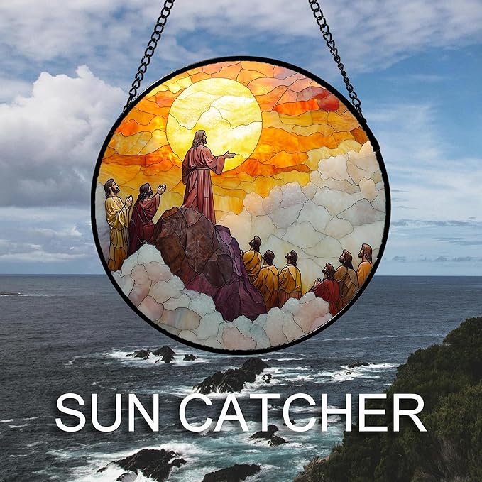 Christian Gifts for Women - Easter Stained Glass Window Hanging Transfiguration of Jesus Sun Catcher Garden Religion Decor Mother's Day Catholic Gift for Men Grandma Nana Her Mom 9.8"