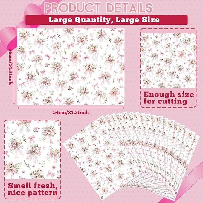 BBTO 20 Sheet Scented Drawer Liners for Dressers 15.8" x 22" Scented Fragrant Cabinet Paper Liners Non Adhesive Drawer Paper Mats for Bedroom Home Closet Shelves(Bow Flower)
