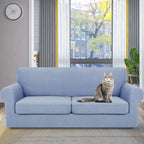 YEMYHOM Latest Checkered 3 Pieces Couch Covers for 2 Cushion Couch High Stretch Sofa Cover with 2 Extra Large Seat Cushion Covers Anti Slip Elastic Slipcovers (Light Blue), 71"-91"(2 Cushions)