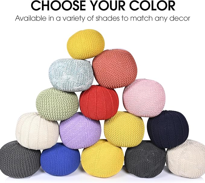Nahunta Knitted Round Pouf - Cotton - Coral