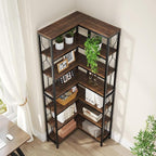 Tribesigns Corner Shelf, 7-Tier Industrial Corner Bookshelf, Wood and Metal Etagere Bookcase, Freestanding Display Shelf for Living Room, Kitchen, Home Office, Rustic Brown | Corner Bookshelf, Etagere Bookcase, Display Shelf, Living Room, Kitchen, Home...