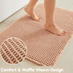 Waffle Bath Mat, Boho Bathroom Rugs Non Slip Washable Super Absorbent Quick Dry Bath Mat Farmhouse Bathroom Decor, 36"x24" Light Peach