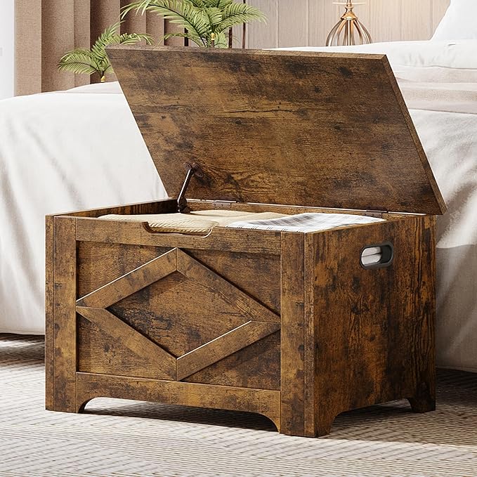 GAOMON Storage Chest, Wooden Storage Bench, Modern Style Lift-Top Shoes Bench with Safety Hinge for Entryway, Bedroom, Living Room, Supports 300 Lb and Easy Assembly