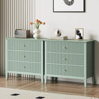Large Sage Green Fluted 3-Section Set of 2, Modern 30 Inch Tall Wood Side Unit with Ball Bearing Slides, Wide Accent Furniture with Spacious Compartments for Living Room Entryway