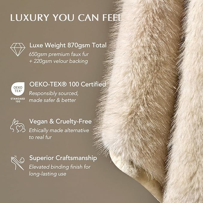 EVERGRACEHOME Luxury Faux Fur Throw Blanket, Soft Fluffy Faux Mink Blankets for Bed, Couch, Sofa, Thick Cozy Plush Warm Fur Throws with Reversible Velvet, Tipped Golden Fox, 60"x80"