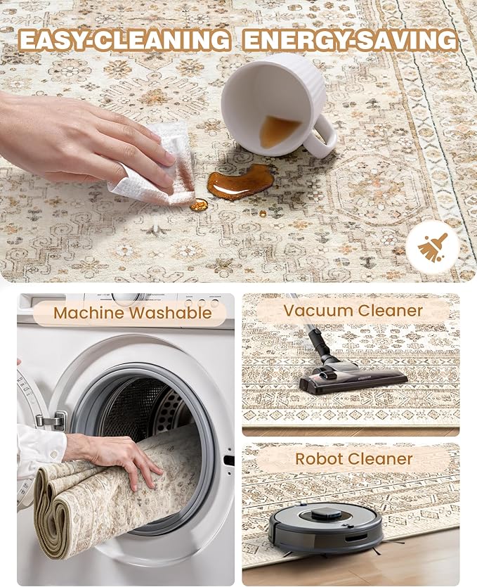 Kitchen Runner Rug Non Slip Washable 2.5x10, Soft Ultra-Thin Entryway Rug Runners for Hallways, Carpet Runner for Living Room,Kitchen, Laundry, Bathroom(Cream/Beige,2.5'x10')