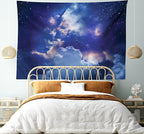 Ambesonne Space Tapestry King Size, Magic Sky View with Star and Clouds Celestial Colorful World Cosmic Expanse Theme, Wall Hanging Bedspread Bed Cover Wall Decor, 104" X 88", White and Blue