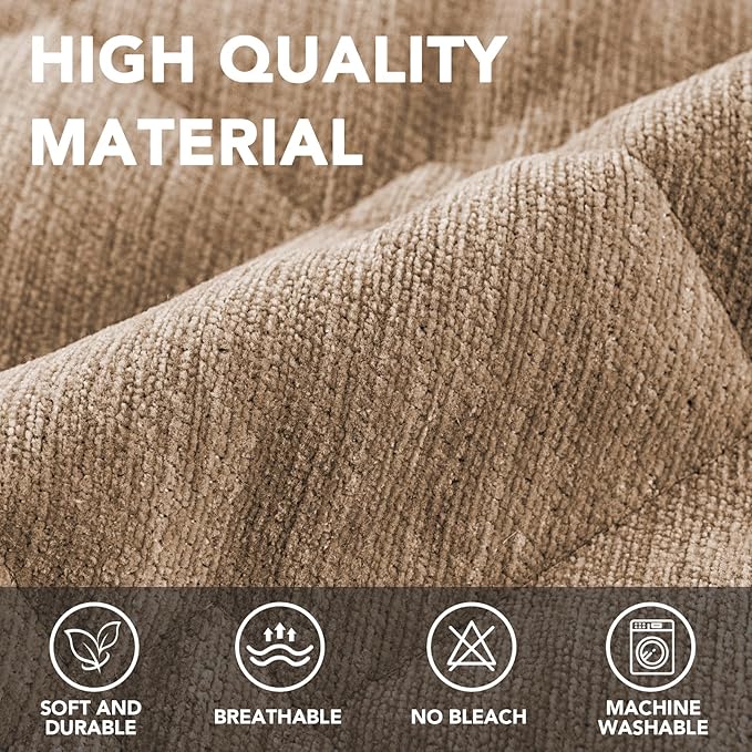 H.VERSAILTEX Couch Cover Chenille Pet Fuzzy Sofa Covers for 3 Cushion Couch Anti Slip Washable Sofa Slipcovers with Strap Soft Couch Protector Cover for Dogs Cats Kids(68" x 82",Khaki)