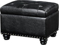 Convenience Concepts Designs4Comfort 5th Avenue Upholstered Storage Ottoman 24" - Contemporary Foot Stool and Seat with Hinged Lid for Living Room, Dining Room, Office, Den, Black Faux Leather