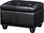 Convenience Concepts Designs4Comfort 5th Avenue Upholstered Storage Ottoman 24" - Contemporary Foot Stool and Seat with Hinged Lid for Living Room, Dining Room, Office, Den, Black Faux Leather