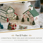 Spode Christmas Tree Miniature Village Figural Decoration, LED Lighted Village Set, Ceramic Holiday Decor - Dolomite Collectible for Indoor Display (School House)