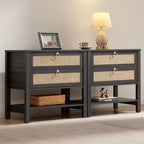 SICOTAS Nightstands Set of 2 for Bedroom, Bedside Tables with Drawer & Open Shelf, Modern Boho Nightstand Set for Master Bedroom
