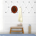 Dseap Accordian Wall Hanger: 16” High Wooden Wall Expandable Coat Rack, Hat Rack Holder, Accordion Hook for Baseball Caps, Coats, Mugs,17 Peg Hooks, White & Black