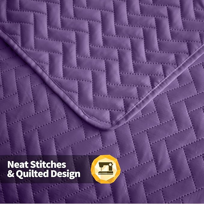 Maple&Stone Quilt Set Twin Size, Purple Lightweight Bedspread Ultrasonic Chevron Pattern Light Coverlet for All Season Comforter Bedding Decor - 2 Piece Twin Bed Cover Sets