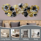 edaknez Extra Large Metal Wall Art, Metal Wall Decor for Living Room, 3D Flower Leaves Wall Decoration, Coastal Nautical Wall Hanging Sculpture, for Indoor Outdoor Black & Gold (B 145x55x6cm)