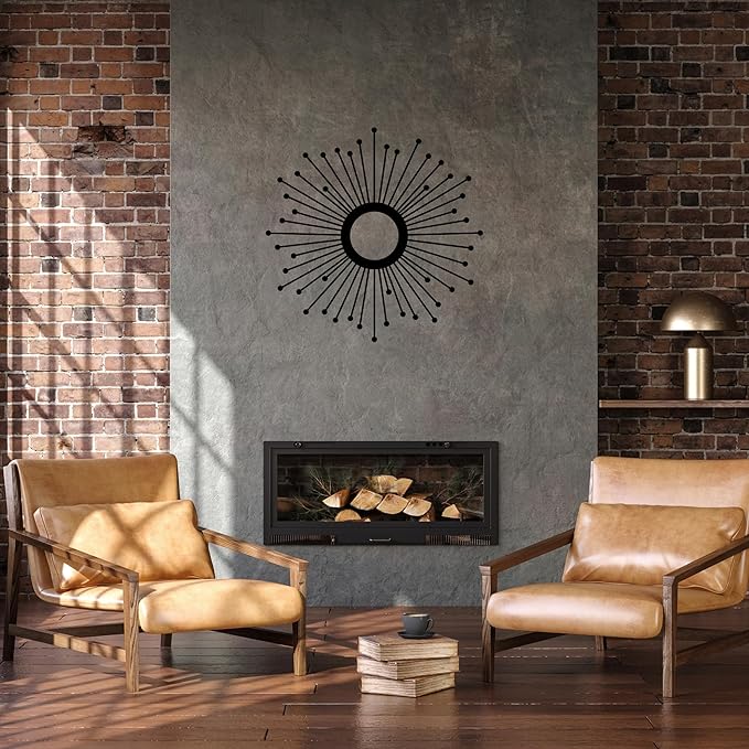 Sunburst Metal Wall Art – Mid-Century Modern Starburst Wall Decor, Handmade Round Metal Hanging for Living Room, Bedroom, Office, or Entryway (16")