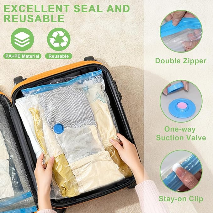 Mapambo 9 Pack Vacuum Storage Bags with USB Pump, Vacuum Seal Bags for Clothing Travel, Space Saver Vacuum Seal Bags for Clothing, Cruise Essentials, Compression Bags for Clothes (9 Combo Size)