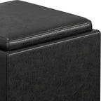 SIMPLIHOME Rockwood Cube Storage Ottoman with Tray - 17 inch Wide Upholstered Vegan Leather Square Storage Ottoman in Distressed Black, Contemporary Cube Ottoman for Living Room with Serving Tray