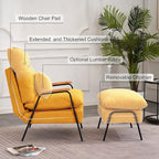 MCombo Accent Recliner Chair with Ottoman, Modern Linen Fabric Armchair, Upholstered Sofa Bed for Living Room Bedroom, Small Space 4055 (Yellow)