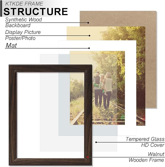 KTKDE 13x19 Picture Frame Real Glass,Poster frame Display Pictures 11x17 with Mat or 13x19 Without Mat, Modern Style Wood Composite Frame,Gallery Wall Frame Wooden Walnut ，best gift