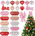 43Pcs Valentine's Day Heart Shaped Ornaments with Valentine Tree Topper Bow, 13 Styles Heart Shaped Ornament with Sweet Love Words, Valentine Ornaments for Tree Wedding Anniversary Decoration