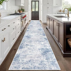 IOHOUZE Abstract Runner Rug 3x20 Ft Extra Long Washable Runners for Hallways, Non Slip Kitchen Runner Printed Faux Wool Entryway Runner Indoor, Modern Floor Carpet for Hall Stair, Light Blue White