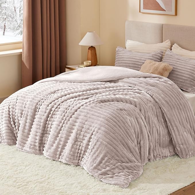 BEDELITE Fleece Twin Comforter Set -Super Soft & Warm Fluffy Lotus Pink Bedding, Luxury Fuzzy Heavy Bed Set for Winter with 1 Pillow case