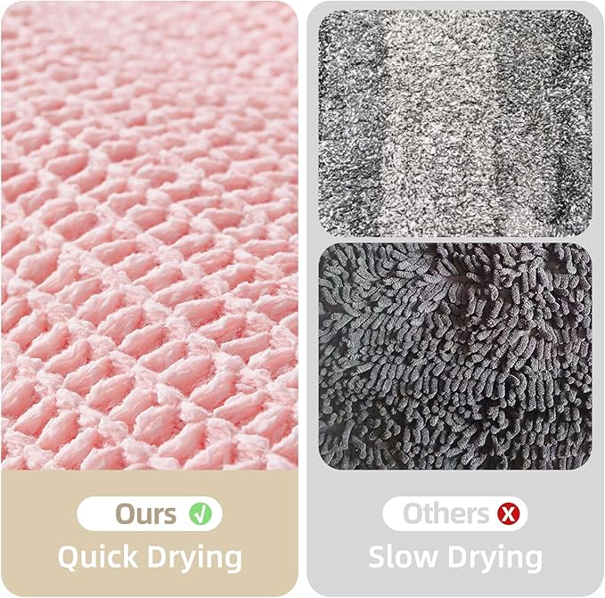 Light Peachy Pink Bathroom Rugs, Waffle Bath Mat Non Slip Washable Quick Dry Cute Bath Mat Boho Farmhouse Bathroom Decor, 36"x24" Light Peachy Pink