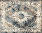 MICRODRY Area Rug, Low-Profile Design for Sleek, Bulk-Free Look. Machine Washable, Stain-Resistant, Skid-Resistant Backing, Ideal for Bedroom, Living Room, Kitchen, Entryway, 8x10, Inez (Cream/Blue)