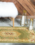 Rugs.com Chateau Collection Rug – 2' x 7' Runner Green Medium Rug Perfect for Hallways, Entryways