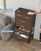 Crestlive Products Vertical Dresser Storage Tower - Sturdy Steel Frame, Wood Top, Easy Pull Fabric Bins, Wood Handles - Organizer Unit for Bedroom, Entryway, Closets - 7 Drawers (Brown)