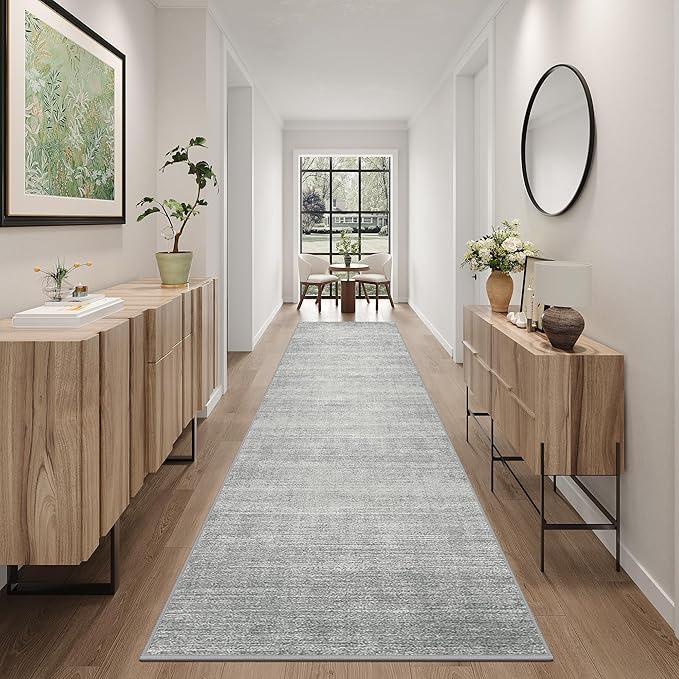 Art&Tuft Non-Slip Runner Rug - 3x10 Runner Rug Washable Low-Pile Rugs Runners, Soft Distressed Carpet Runner for Bedroom Bathroom Kitchen Laundry Living Room, Grey