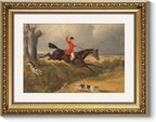 ARPEOTCY Gold Framed Canvas Wall Art, 11x14 Inch Vintage Equestrian Fox Hunting Painting, Classic Horse and Rider Artwork, English Country Hunt Decor for Living Room, Office, or Study