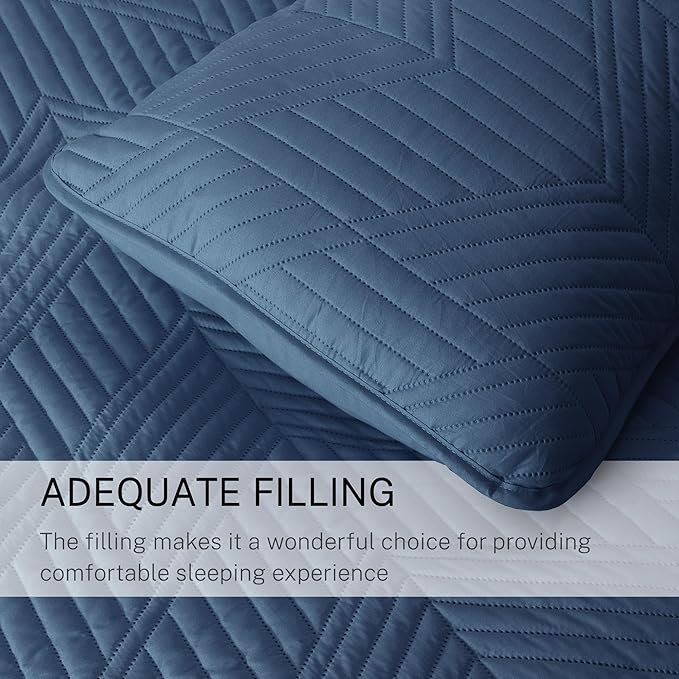 Exclusivo Mezcla Ultrasonic King Quilt Bedding Set, Lightweight Navy Blue Bedspreads Soft Modern Geometric Coverlet Set for All Seasons (1 Quilt and 2 Pillow Shams)