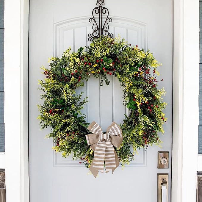 Decorative Bow for Forsythia Wreath, Wild Floral Wreath for Home Wedding Living Room Front Porch Yard Window Farmhouse Decor, Elegant Accessory for All Seasons