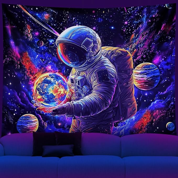 NYZE Astronaut Space Tapestry for Bedroom, Glow in the Dark Room Decor Wall Tapestries, Cool Galaxy Planet Wall Hanging, Wall Hanging for Men Guys Gamer Room Dorm Living Room 59in×51in