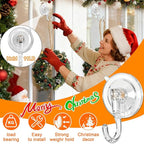 Wreath Hangers for Front Door, Clear Suction-Cup-Hooks Wreath-Door-Hanger on Glass Window,Christmas Decorations Indoor Outdoor Over The Doors Xmas Thanksgiving Hooks ,Removable and Reusable, 4 Pack