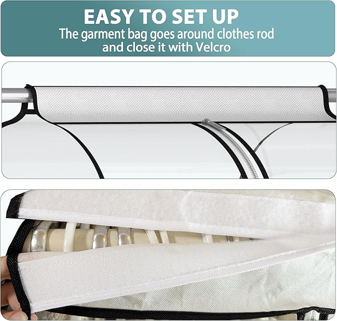 22” Gusseted Garment Bags for Hanging Clothes all Clear Clothes Cover for Closet Storage, Wardrobe Coat Protector for Suit, Shirt Long Dress, Bottom Enclosed, 2 Pack, 50” Long