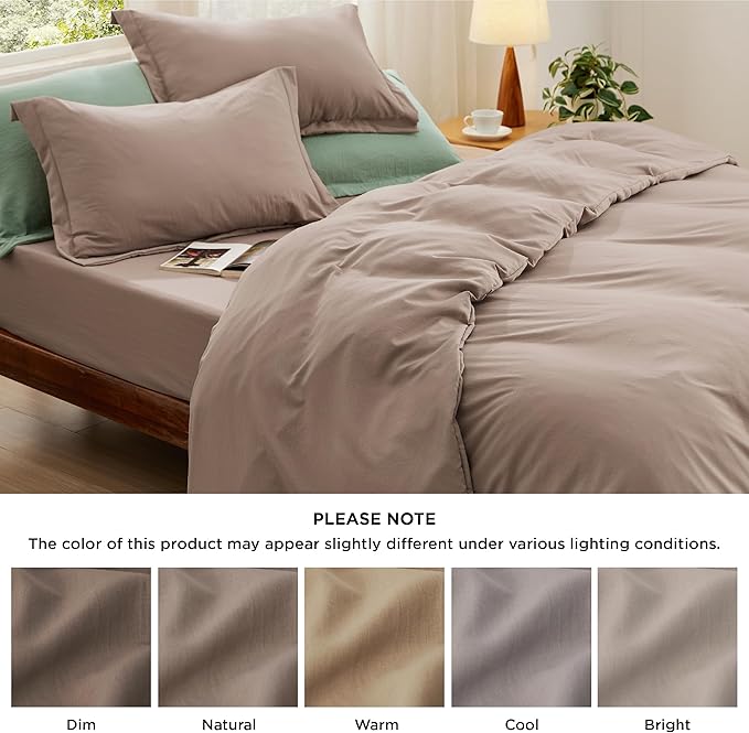 Bedsure California King Size Duvet Cover with Fitted Sheet - 4 Pieces Prewashed Cotton-Like Extra Soft Bedding Set, Includes 1 Duvet Cover 104x98 Inches, 2 Pillow Shams, 1 Fitted Sheet, Khaki