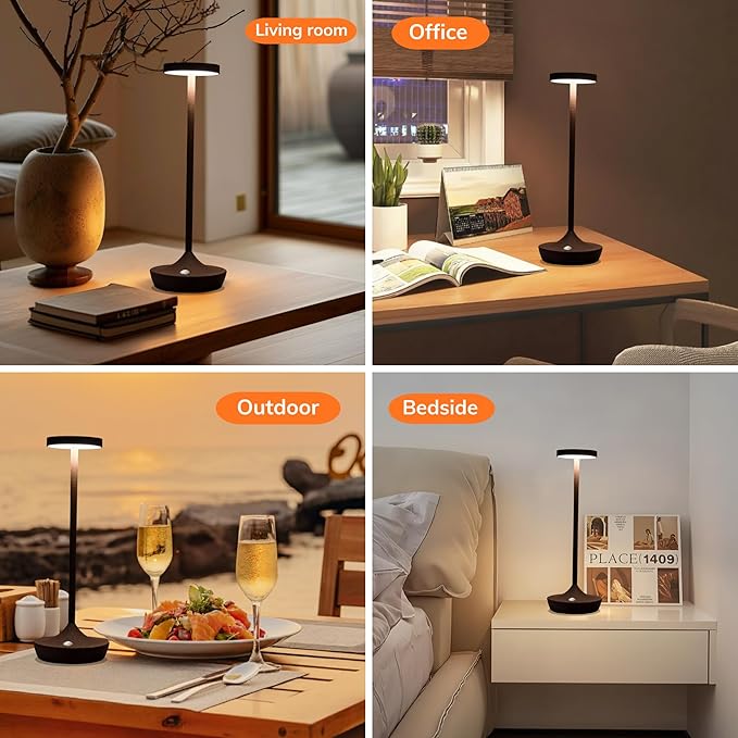 Rechargeable Cordless Table Lamp, LED Portable Powered LED Battery Light 6000mAh USB Desk Lamp Outdoor Waterproof Table Lamps for Patio Restaurant Dining (2 Rust)