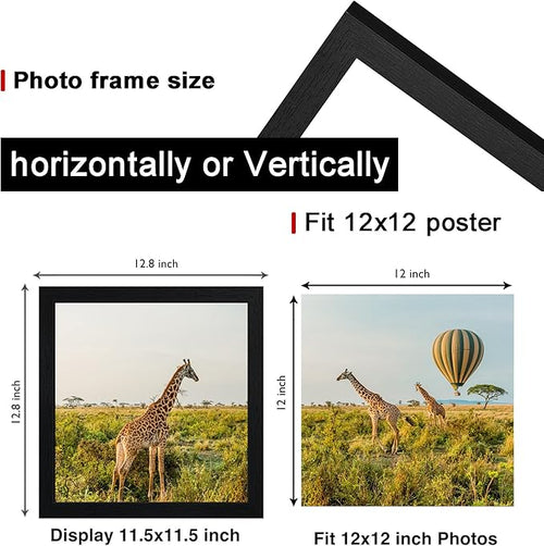 12x12 Picture Frame Set of 3, Black Wooden Frame 12x12 Square Wall Gallery Poster Photo frame with Durable Shatter Resistant Plexiglass,Horizontal and Vertical Formats for Wall Hanging best gift