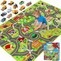 Kids Car Rug Play Mat with 12 Toy Vehicle Set, Kid Road Playmat Rug for Toy Cars, Cars Play Rugs Town City Map Carpet,Toddler Car Track Rugs for Kids Boys Playroom Bedroom (60"X36", City Map+Vehicle)