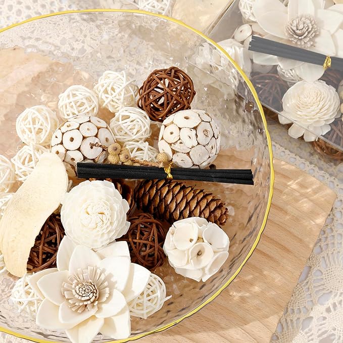 2 Boxes of White Potpourri Bowl Filler Decorative Scented Mixed Dried Decorative Balls for Centerpiece Bowls Flower Vase Filler for Home Decoration (White)