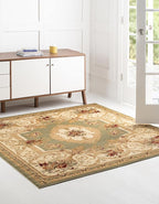 Rugs.com Chateau Collection Rug – 4 Ft Square Green Medium Rug Perfect for Living Rooms, Kitchens, Entryways