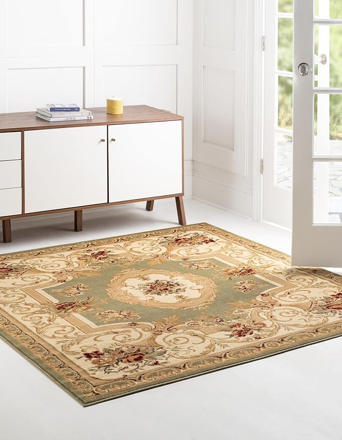 Rugs.com Chateau Collection Rug – 10 Ft Square Green Medium Rug Perfect for Living Rooms, Kitchens, Entryways